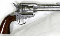 moviegunguy.com, movie prop handguns, revolver, colt peacemaker engraved nickel