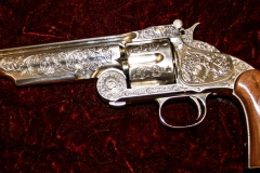 movie prop handguns, revolver, Nickel-plated engraved Schofield replica, moviegunguy.com