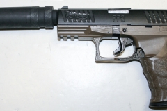 moviegunguy.com, movie prop handguns, semiautomatic, Replica Two-tone WaltherP99 with silencer