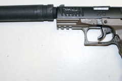 moviegunguy.com, movie prop handguns, semiautomatic, Replica Two-tone WaltherP99 with silencer