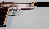 moviegunguy.com, movie prop handguns, semi-automatic, beretta 92f stainless with silencer