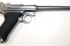 moviegunguy.com, movie prop handguns, semi-automatic, Replica chrome Luger with extended barrel