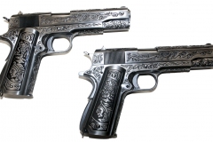 moviegunguy.com, movie prop semiautomatic handgun, Matching Pair of Custom Chrome Engraved 1911s Blow-Back Guns
