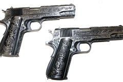 moviegunguy.com, movie prop semiautomatic handgun, Matching Pair of Custom Chrome Engraved 1911s Blow-Back Guns