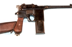 moviegunguy.com, movie prop handguns, semi-automatic, broomhandle mauser with shoulder stock