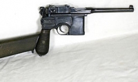 moviegunguy.com, movie prop handguns, semi-automatic, broomhandle mauser shoulder stock