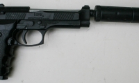 moviegunguy.com, movie prop handguns, semi-automatic, Replica Beretta 92 with silencer