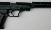 moviegunguy.com, movie prop handguns, semi-automatic, Replica Walther P99 with silencer
