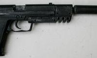 moviegunguy.com, movie prop handguns, semi-automatic, Replica HK 9mm with compensator and silencer.