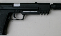 moviegunguy.com, movie prop handguns, semi-automatic, replica HK custom pistol with silencer