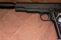 moviegunguy.com, movie prop handguns, semi-automatic, Replica Custom 1911blow-back gun with silencer