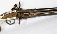 golden age of piracy, moviegunguy.com, non-firing replica Flintlock Double Barrel pistol