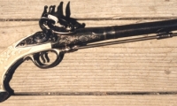 golden age of piracy, moviegunguy.com, non-firing replica flintlock Pistol with ivory grips