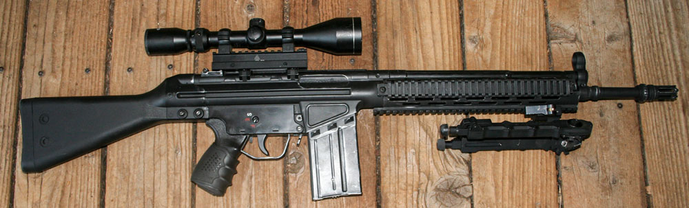 Non-firing replica HK-91 Sniper Rifle with scope and bipod. 