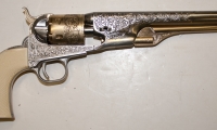 moviegunguy.com, movie prop rentals western, Replica Engraved Nickel and Gold Plated Cap-and-Ball revolver